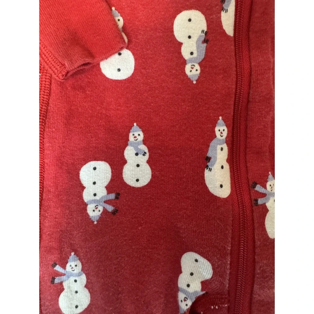 Hanna Andersson Red Christmas Organic Cotton Snowman Footed Sleeper Sz‎ 3-6 Mos